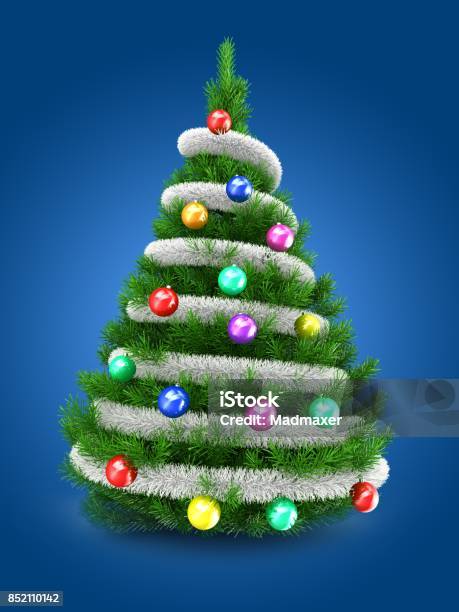 3d Green Christmas Tree Stock Photo - Download Image Now - Blue, Blue Background, Calendar Date