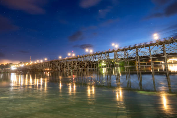 istock Famous wooden mon bridge in sangkhlaburi at twilight 852114166