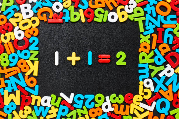 istock Overhead view of one plus 1 equals two on blackboard 852119198