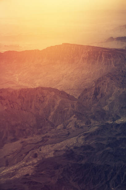 Mountains in the desert. Shot taken from an airplane