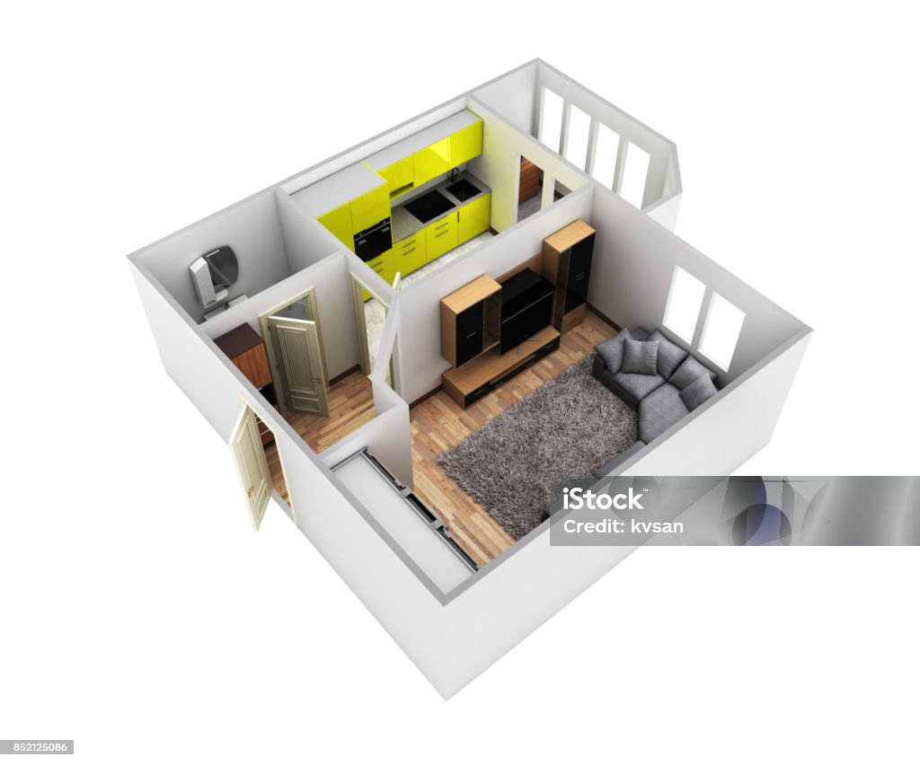 Apartment Without Rendering Interior Apartment Roofless Perspective View Apartment Layout 3d Render ...