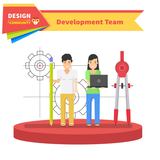 Development Team People Design Flat Development team people design flat. Development and team, development process, design teamdeveloment, teamwork group, woman development startup, corporate organization development team illustration compass gear efficiency teamwork stock illustrations