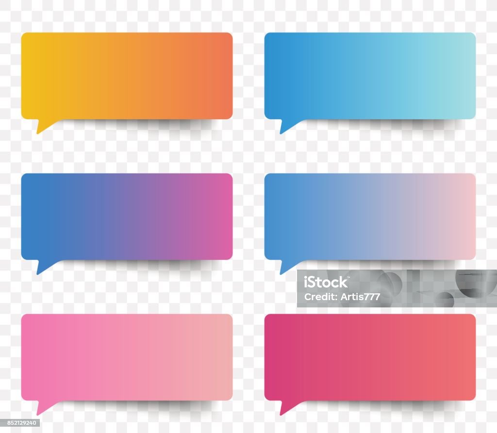 Set of gradient color speech and thought sticker messages, tags conversation element for design. Modern vector illustration. Set of gradient color speech and thought sticker messages, tags conversation element for design. Modern vector illustration Balloon stock vector