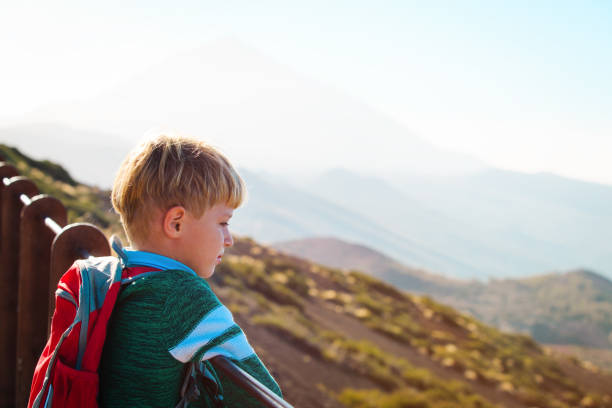 istock little boy hiking looking at view in mountains 852130464