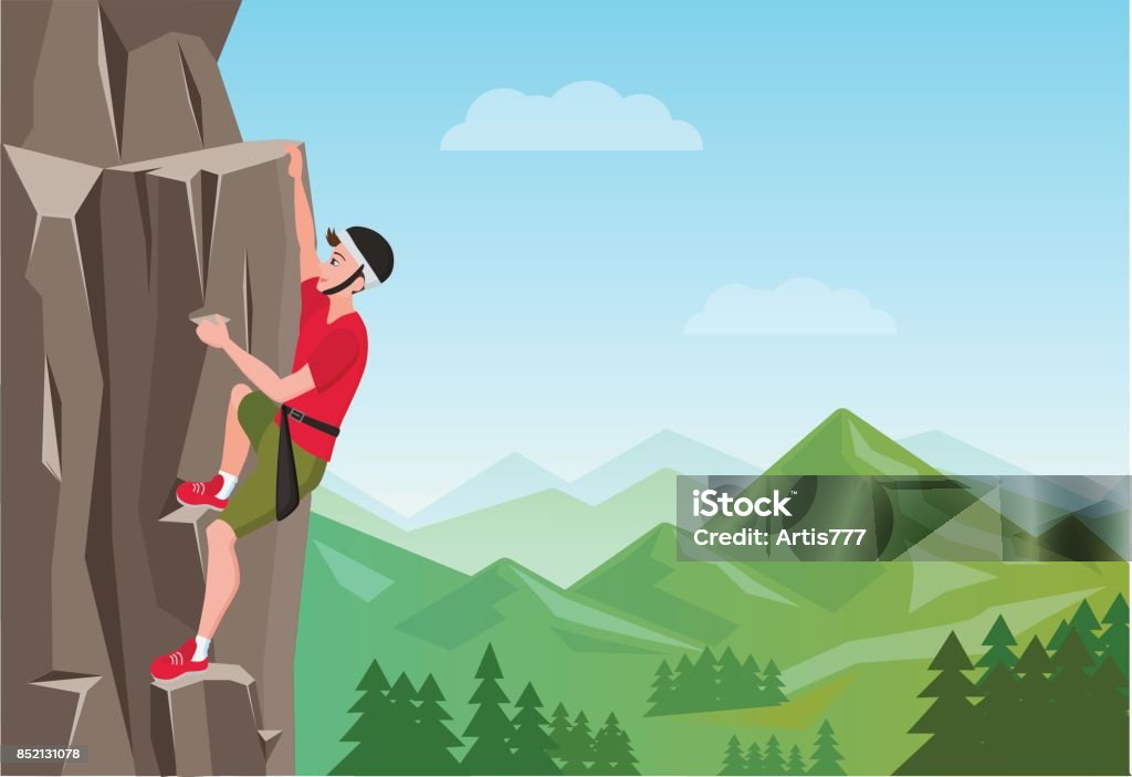 Rock Climbing man. Male on the rock. Extreme outdoor sports. Vector Illustration. Rock Climbing man. Male on the rock. Extreme outdoor sports. Vector Illustration Rock Climbing stock vector