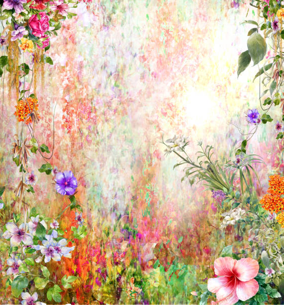 istock Abstract colorful flowers watercolor painting. Spring multicolored in 