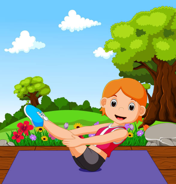 ilustrações de stock, clip art, desenhos animados e ícones de young girl doing yoga - balance health well being background white
