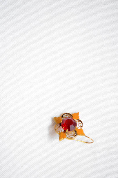 istock Gold earring with red zirconium oxide heart 852145308