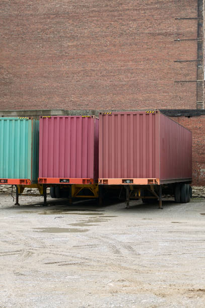 istock Truck cargo transport trailers parked at depot 852148596