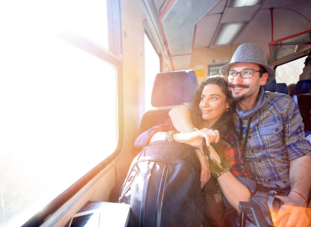 istock Couple traveling with train 852152190