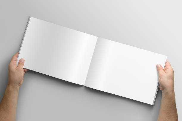 istock Blank A4 photorealistic landscape brochure mockup on light grey background. 852152684