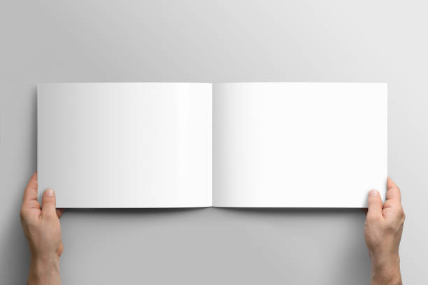 Blank A4 photorealistic landscape brochure mockup on light grey background.