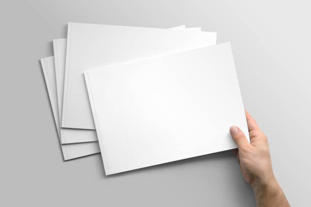 istock Blank A4 photorealistic landscape brochure mockup on light grey background. 852153638