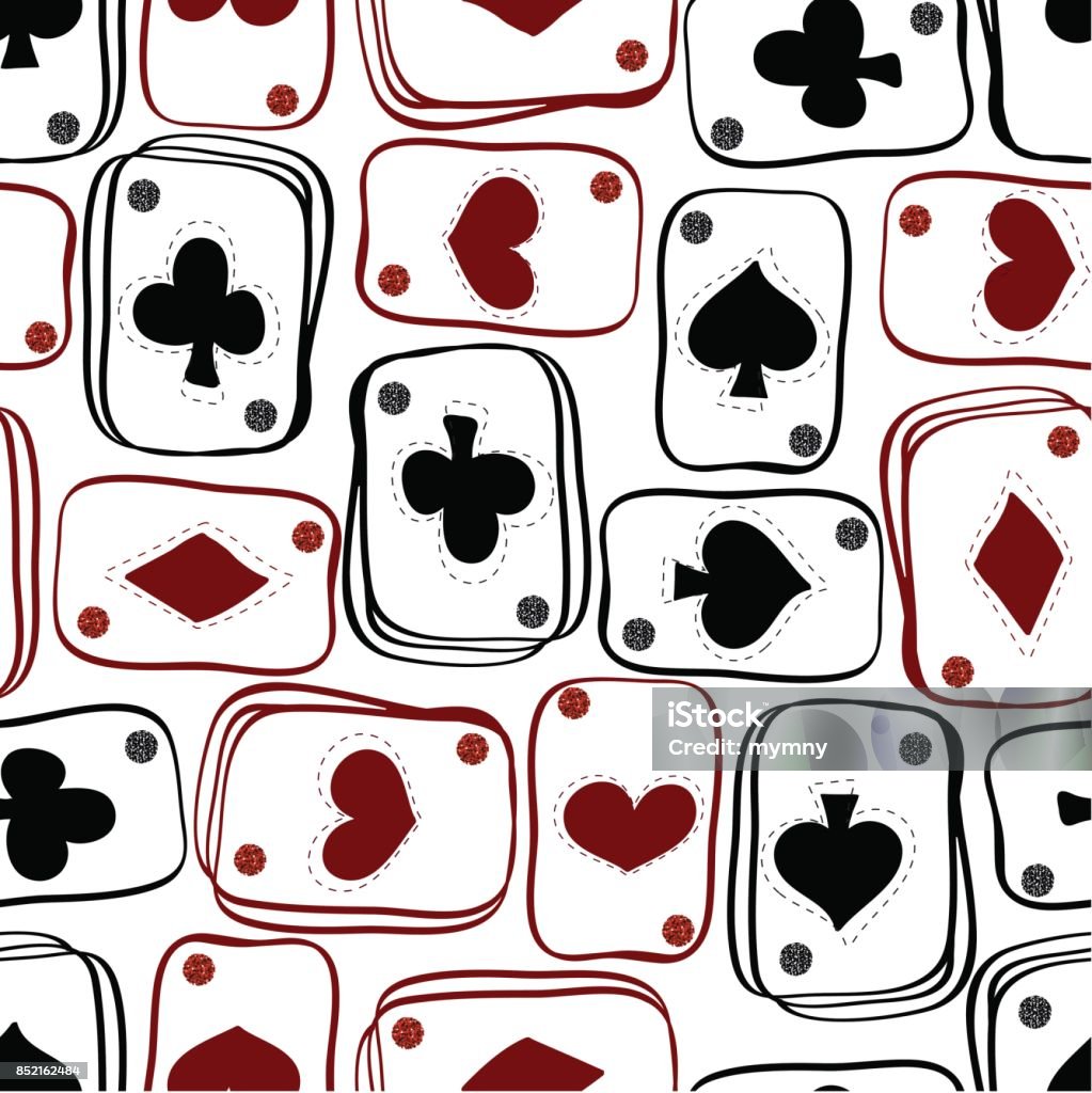 Play Pattern Red Seamless Hand Drawn Black And Red Glitter Play Card Pattern Background ...
