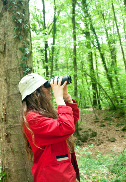 istock Young woman watching nature with binoculars 852166068