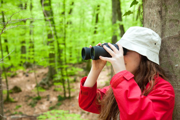 istock Young woman watching nature with binoculars 852166106