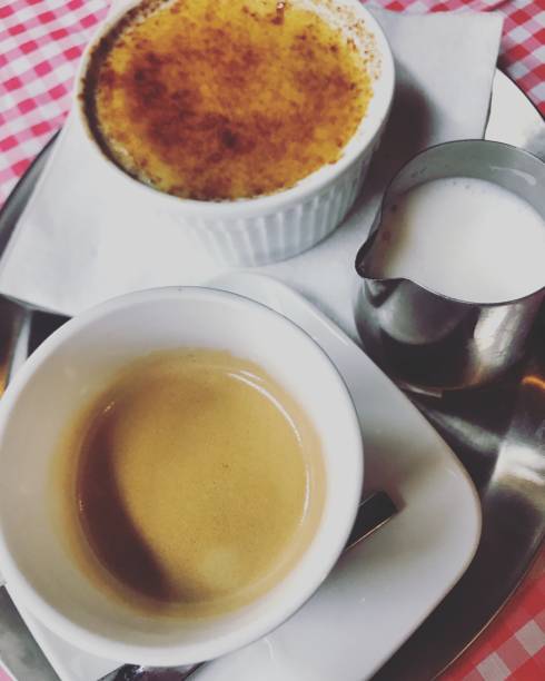 istock Coffee with milk and creme brule dessert, Belgium 852166316