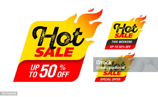 Hot Sale Labels Stickers Stock Illustration - Download Image Now - Sale, Heat - Temperature, Agreement