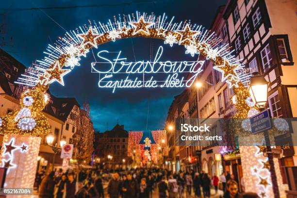 Entrance To The Capitale De Noel On Christmas Time In Strasbourg France Stock Photo - Download Image Now