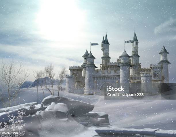 Enchanted Winter Fairytale Princess Castle Stock Photo - Download Image Now - Castle, Snow, Fairy Tale