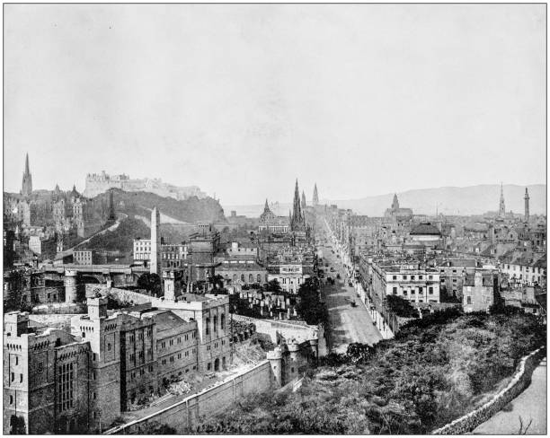 Antique photograph of World's famous sites: Edinburgh, Scotland Antique photograph of World's famous sites: Edinburgh, Scotland edinburgh scotland photos stock illustrations