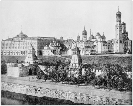 Antique photograph of World's famous sites: The Kremlin, Moscow, Russia