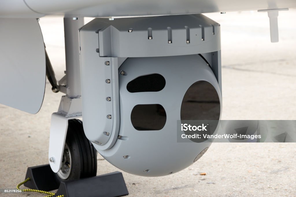 Camera under Camera mounted on a UAV drone Unmanned Aerial Vehicle Stock Photo