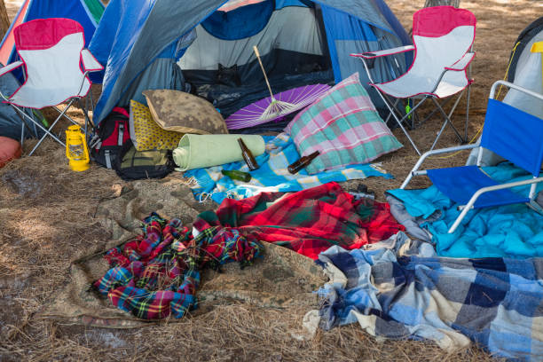 istock Camping equipments in the park 852179002