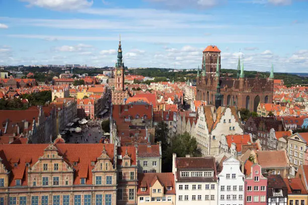 View over the historical city center of Gdansk in Poland