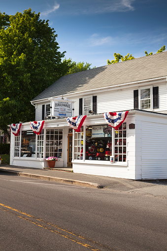 Chatham: Traditional style Cape Cod hardware store exterior in the summer in Chatham Massachusetts.