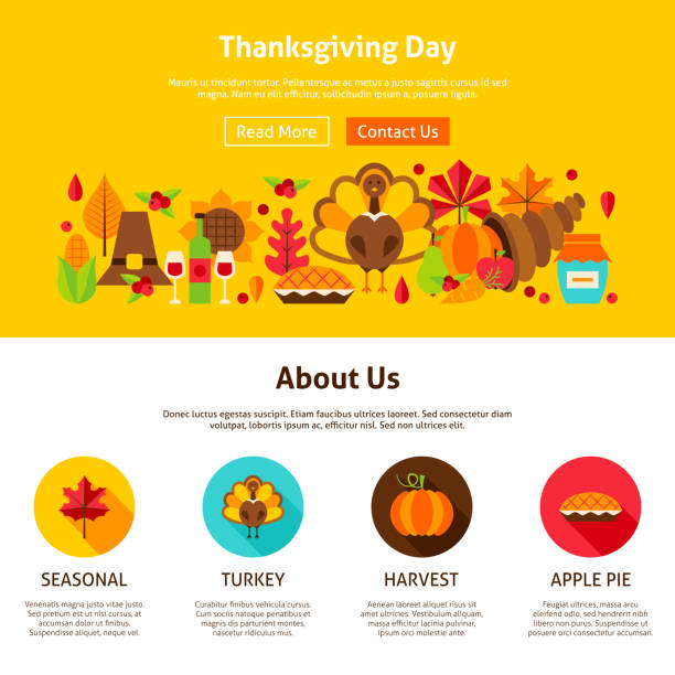 추수 감사절 하루 웹사이트 디자인 - cornucopia november pumpkin leaf stock illustrations