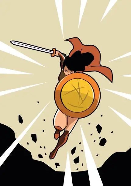 Vector illustration of Vector Female Warrior Superhero