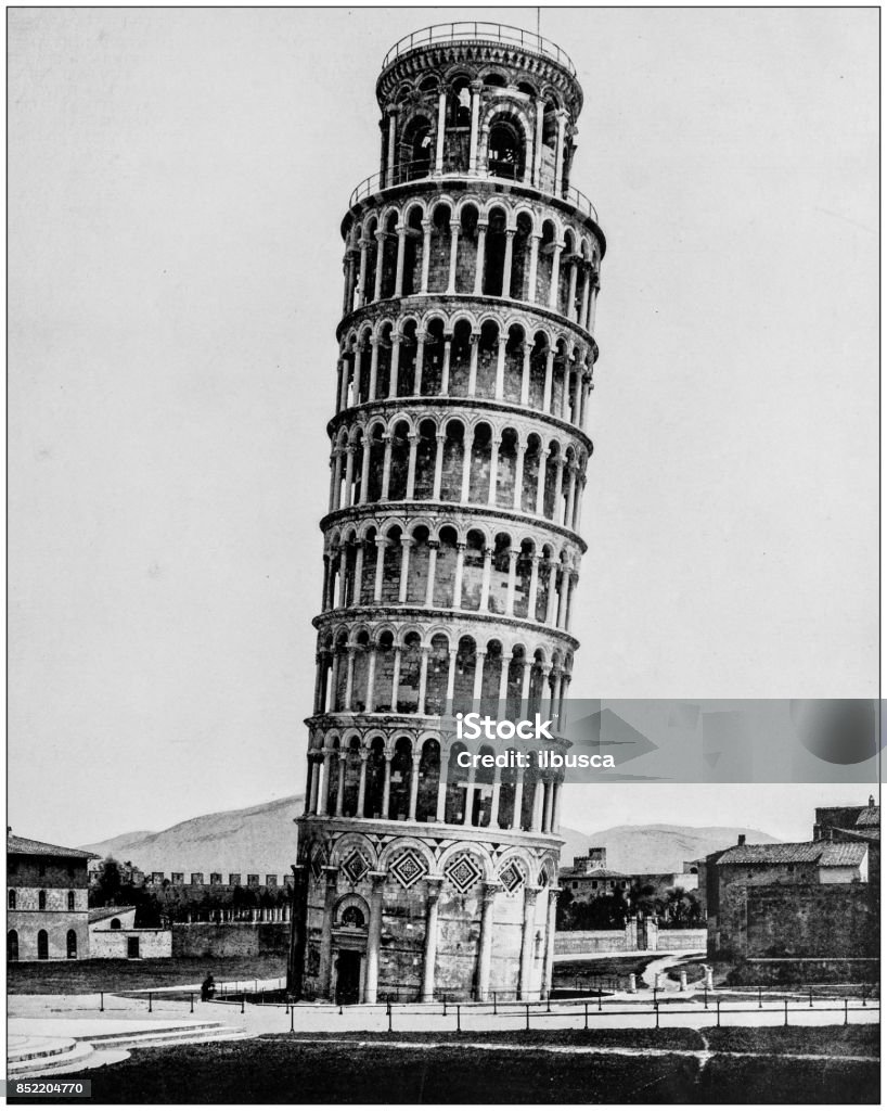 Antique photograph of World's famous sites: Leaning Tower, Pisa, Italy Leaning Tower of Pisa stock illustration