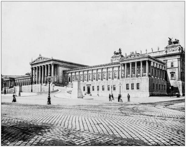 antyczne zdjęcie słynnych miejsc na świecie: dom parlamentu, wiedeń, austria - houses of parliament stock illustrations
