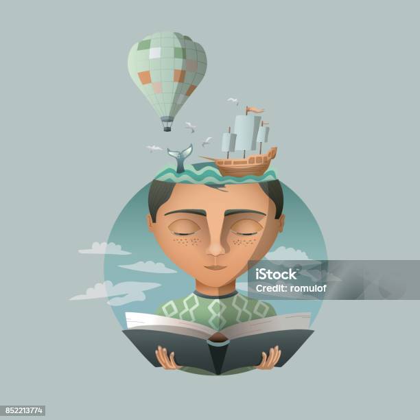 Reading Makes You Travel Stock Illustration - Download Image Now - Book, Child, Reading