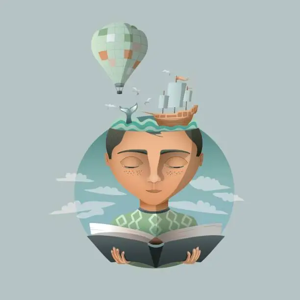 Vector illustration of Reading makes you travel