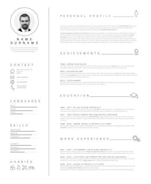 ilustrações, clipart, desenhos animados e ícones de modelo de cv currículo minimalista com tipografia legal - infographic resume skill business