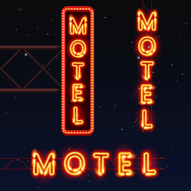 street sign of the motel. Neon motel banner. street sign of the motel. Neon motel banner. Vector illustration motel stock illustrations