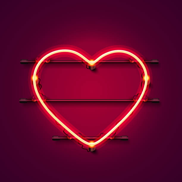 Neon heart signboard on the red background. Neon heart signboard on the red background. Vector illustration glow in the dark hearts background stock illustrations