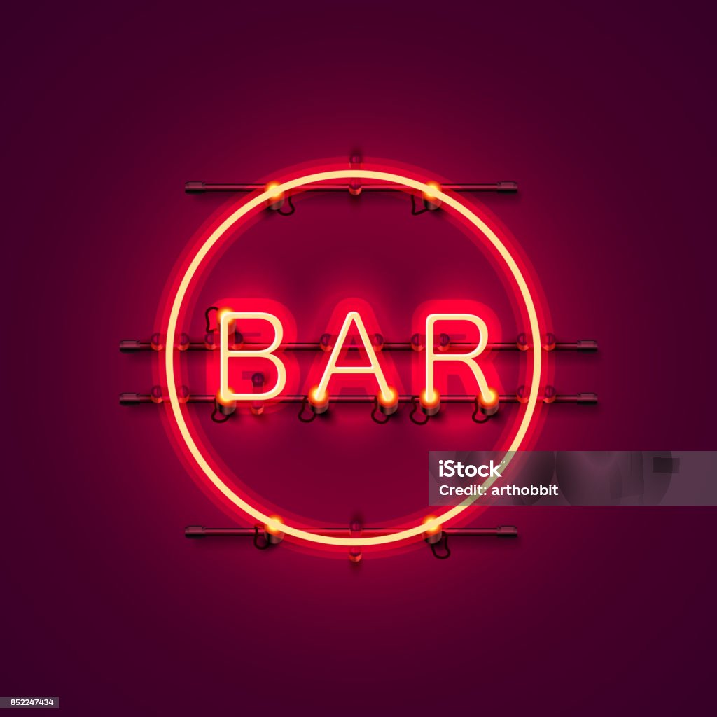Neon Bar Schild Stadt Farbe Rot Stock Vektor Art und mehr Bilder von Neon -  Neon, Lokal, Café - iStock