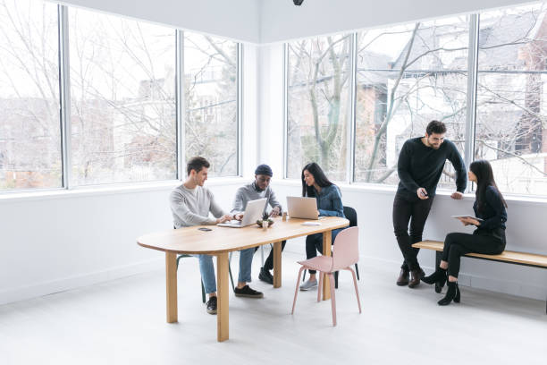 istock Young professionals working on laptops in an office 852252644