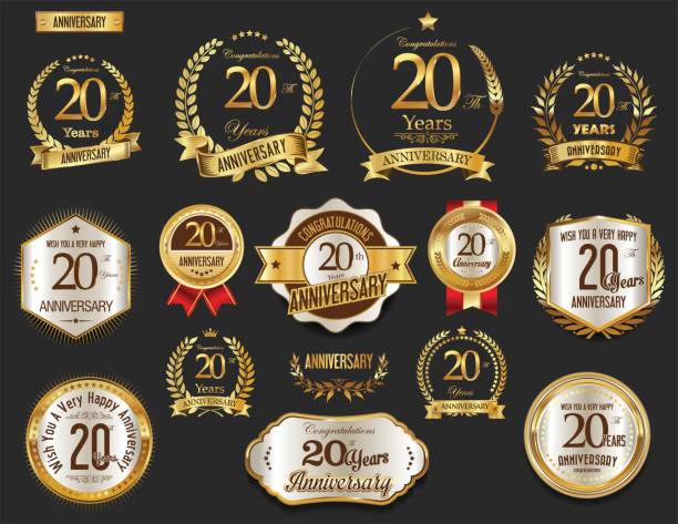 Anniversary golden laurel wreath and badges vector collection Anniversary golden laurel wreath and badges vector collection 20 24 years stock illustrations