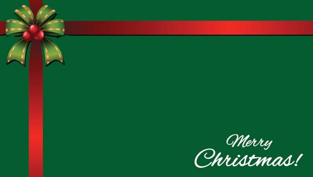 istock Christmas card with red ribbon on green background 852271802