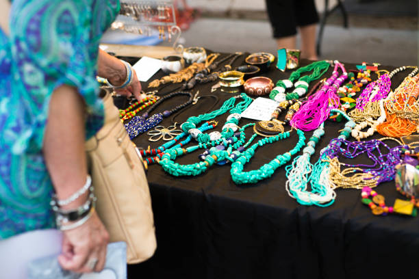 Jewelry on display at street festival stock photo