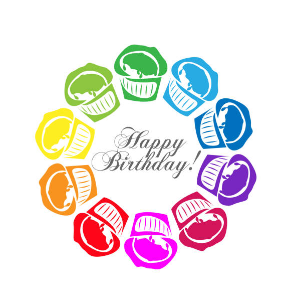 illustrazioni stock, clip art, cartoni animati e icone di tendenza di icona di cupcakes happy birthday - artificial set decoration candle