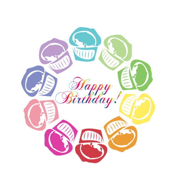 illustrazioni stock, clip art, cartoni animati e icone di tendenza di icona del buon compleanno dei cupcake colorati - artificial set decoration candle