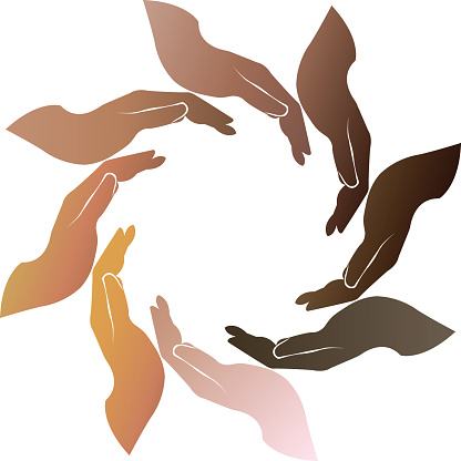 Multiracial hands team symbol icon vector background template