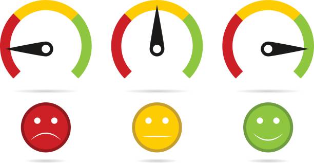 zestaw prędkościomierza pomiarowego z emocjami, easy normal hard - barometer stock illustrations