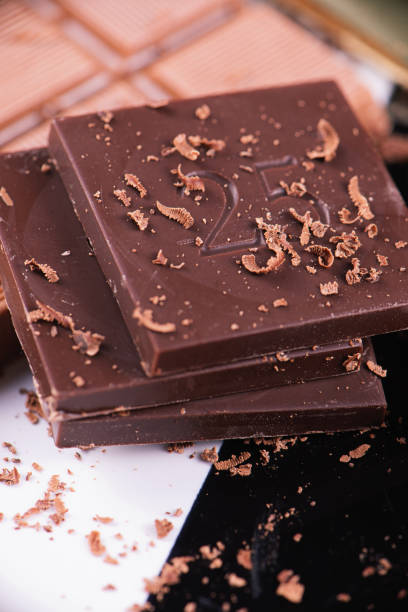 istock Chocolate bar with marking for slices over black background 852304422