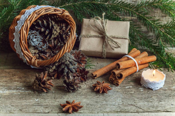 istock Christmas decorations on a wooden background 852305710